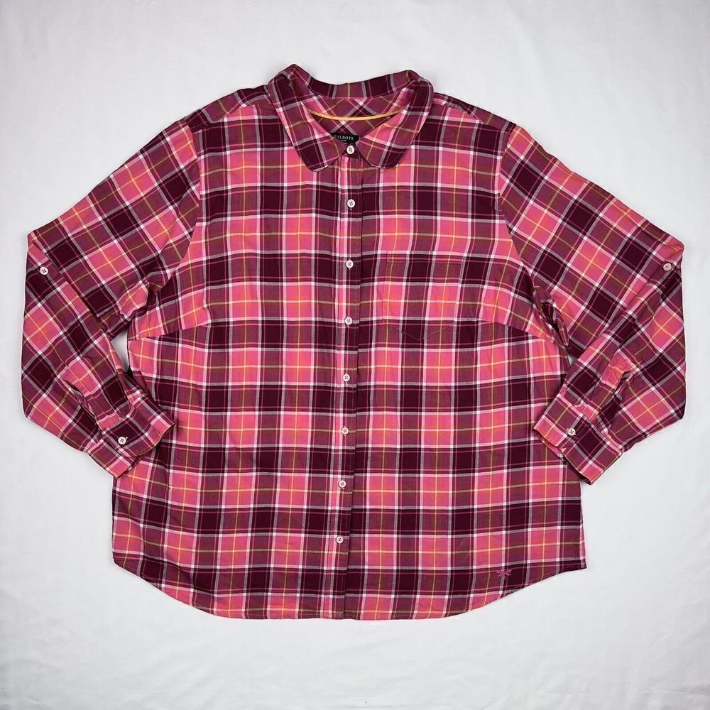 Talbots 2X Pink Plaid 100% Cotton Button Up Collar Shirt Top